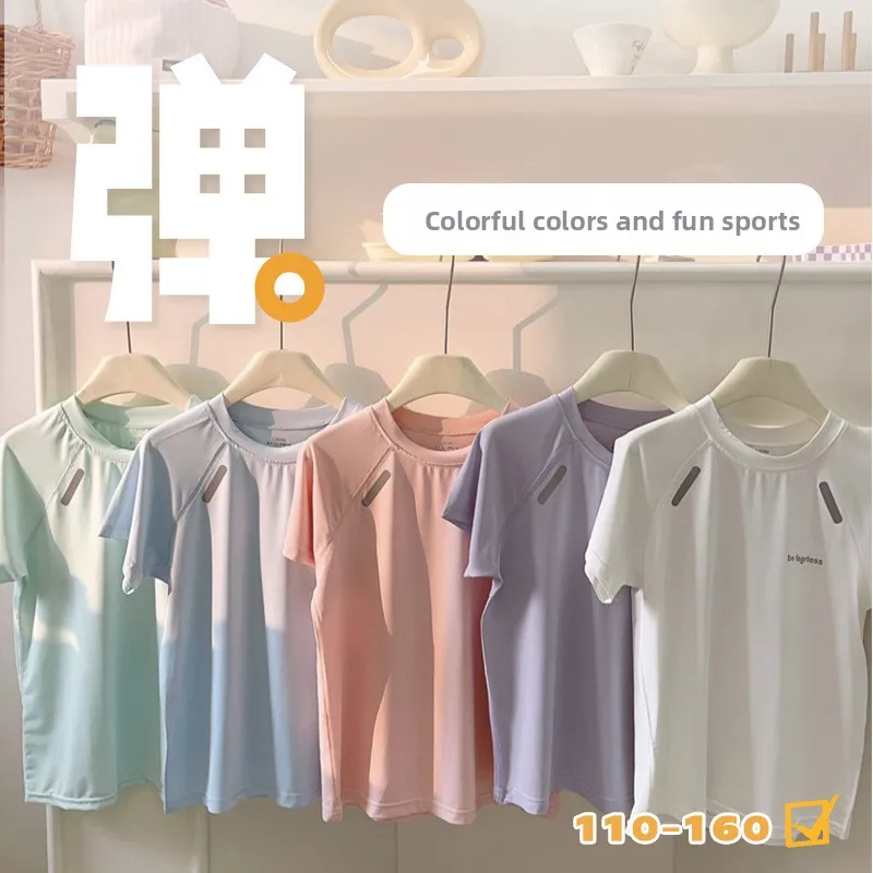 New Children's Quick Drying Clothes, Baby Summer Short Sleeved Ice Silk Mesh T-shirt, Boys and Girls Outdoor Sportswear Clothing