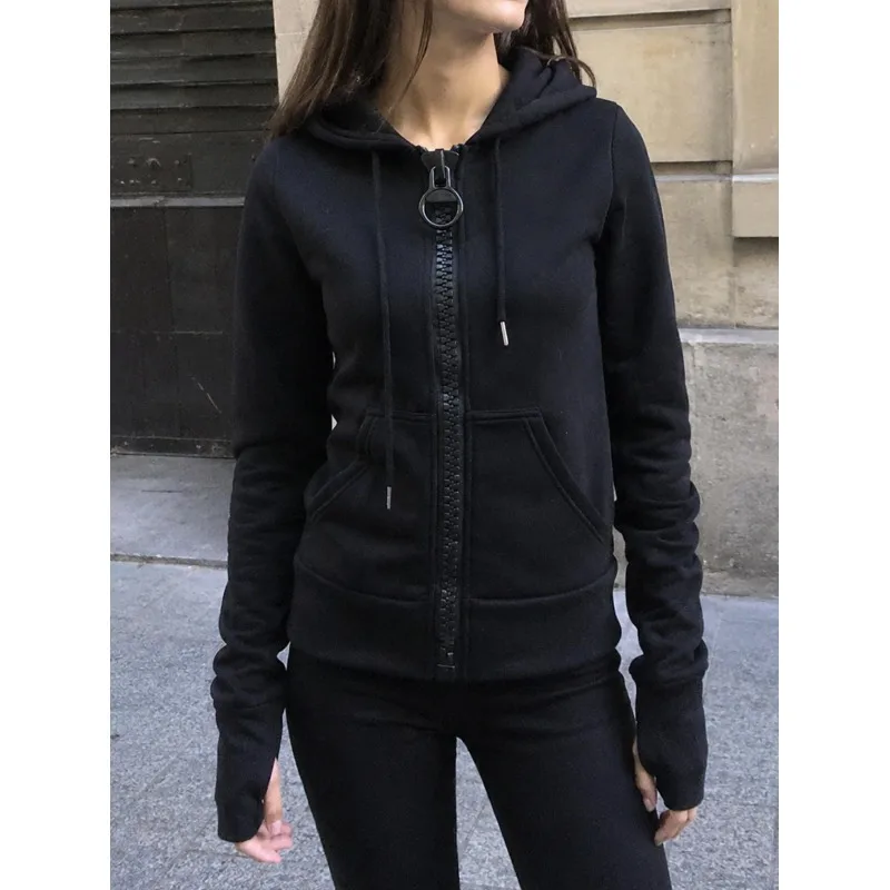 

Y2K men's and women's autumn and winter personalized large zipper color blocking slimming hooded casual solid color hoodiejacket