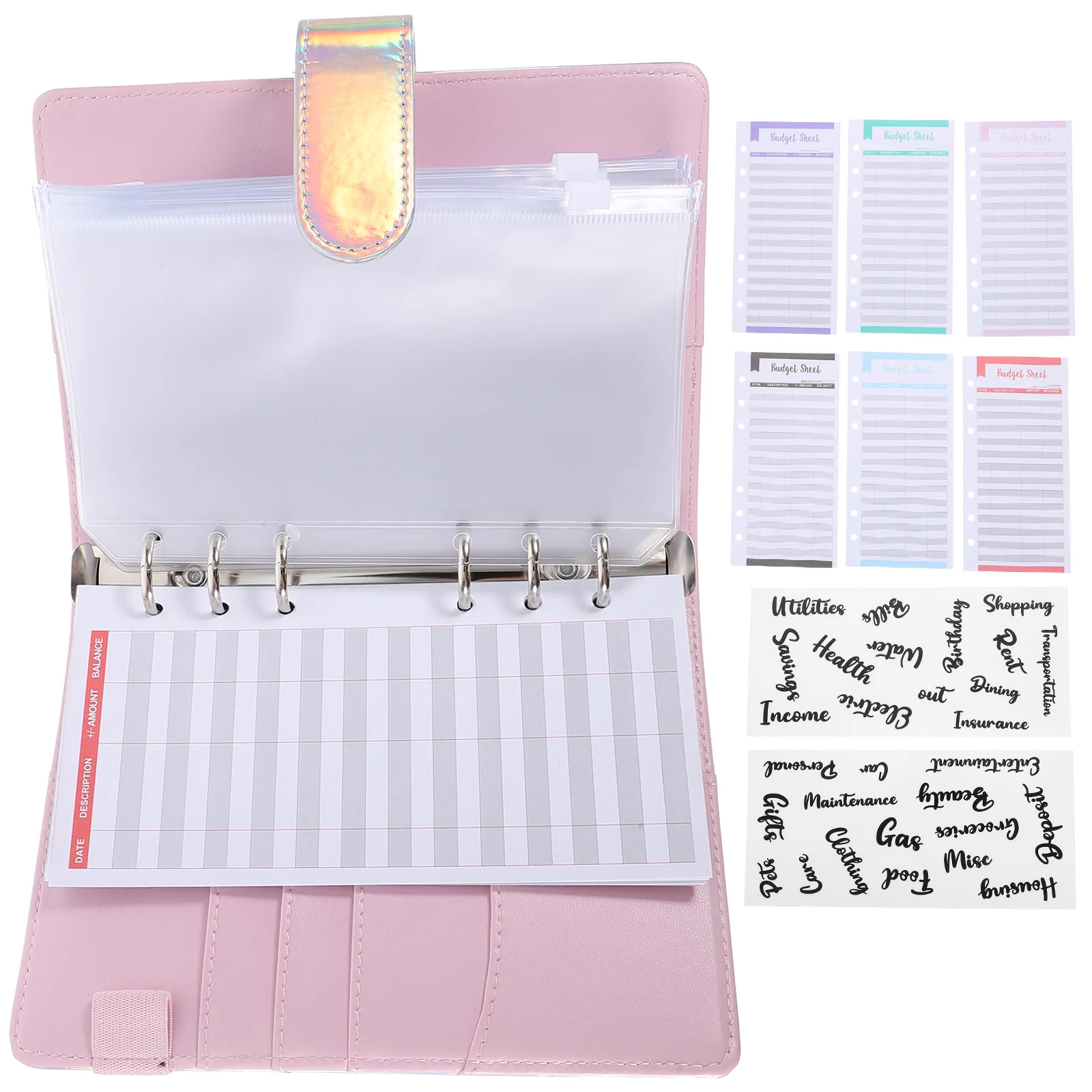 23pcs Budget Binder Set Silver Cover 12 Sheets 8 Zipper Pockets 2 Stickers ganize Cash Save Money Lightweight Portable