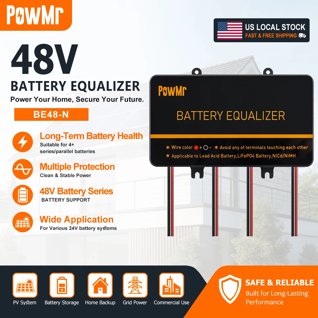 PowMr 48V Battery Equalizer 4S 8S 2.4V/3.6V/6V/9V/12V Lead Acid LiFePO4 NiCd NiMH Battery Balancer Battery Voltage Equalizer for Series Connected Batteries Pack
