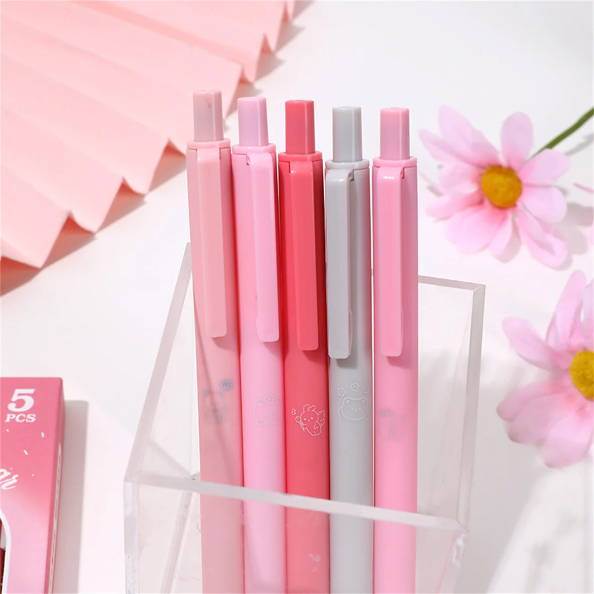 5pcs Same Color Series Gel Ink Pen Set ST Pen Tip Black Ink Quick Dry Pen Press Action Neutral Pen School Supplies Office Gift