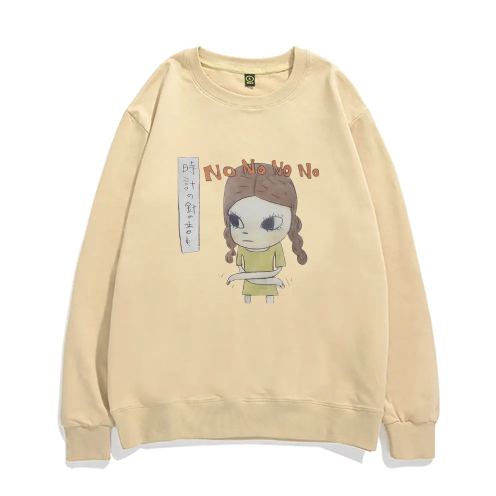 Yoshitomo Nara Girl with Braids No No Graphic Sweatshirt Men Women Vintage Cartoon Pullover Tracksuit Male Oversized Sweatshirt