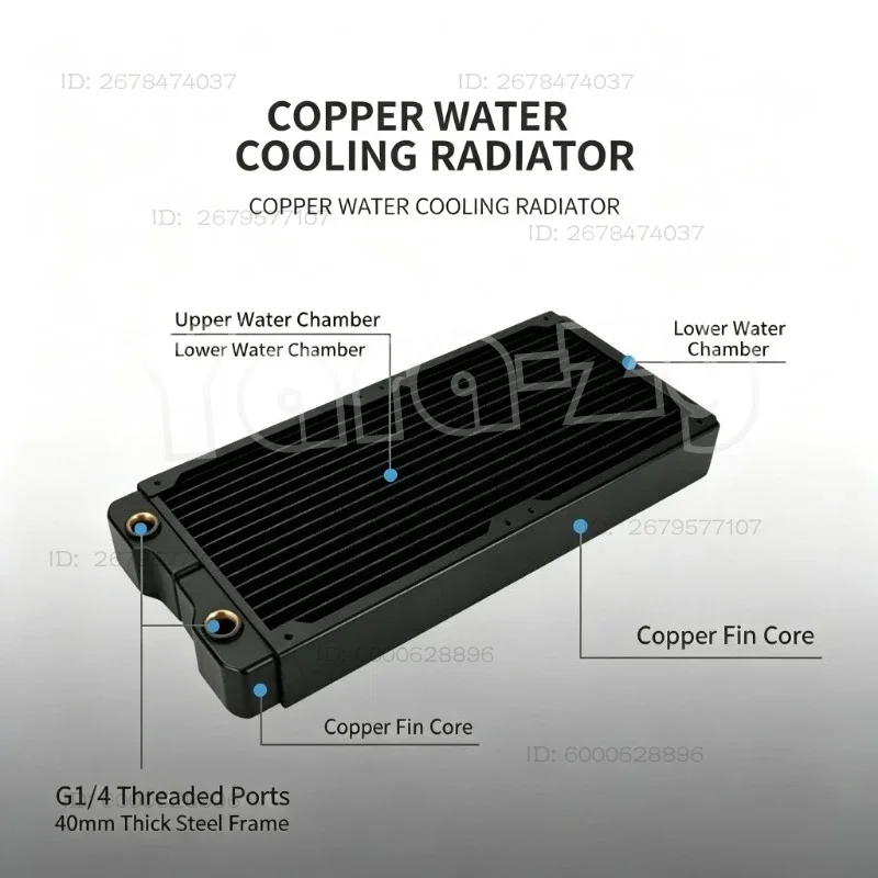 280mm 40MM Thick Copper Radiator - High-Efficiency Cooling Heat Exchanger for DIY Custom Loop PC Water Cooling