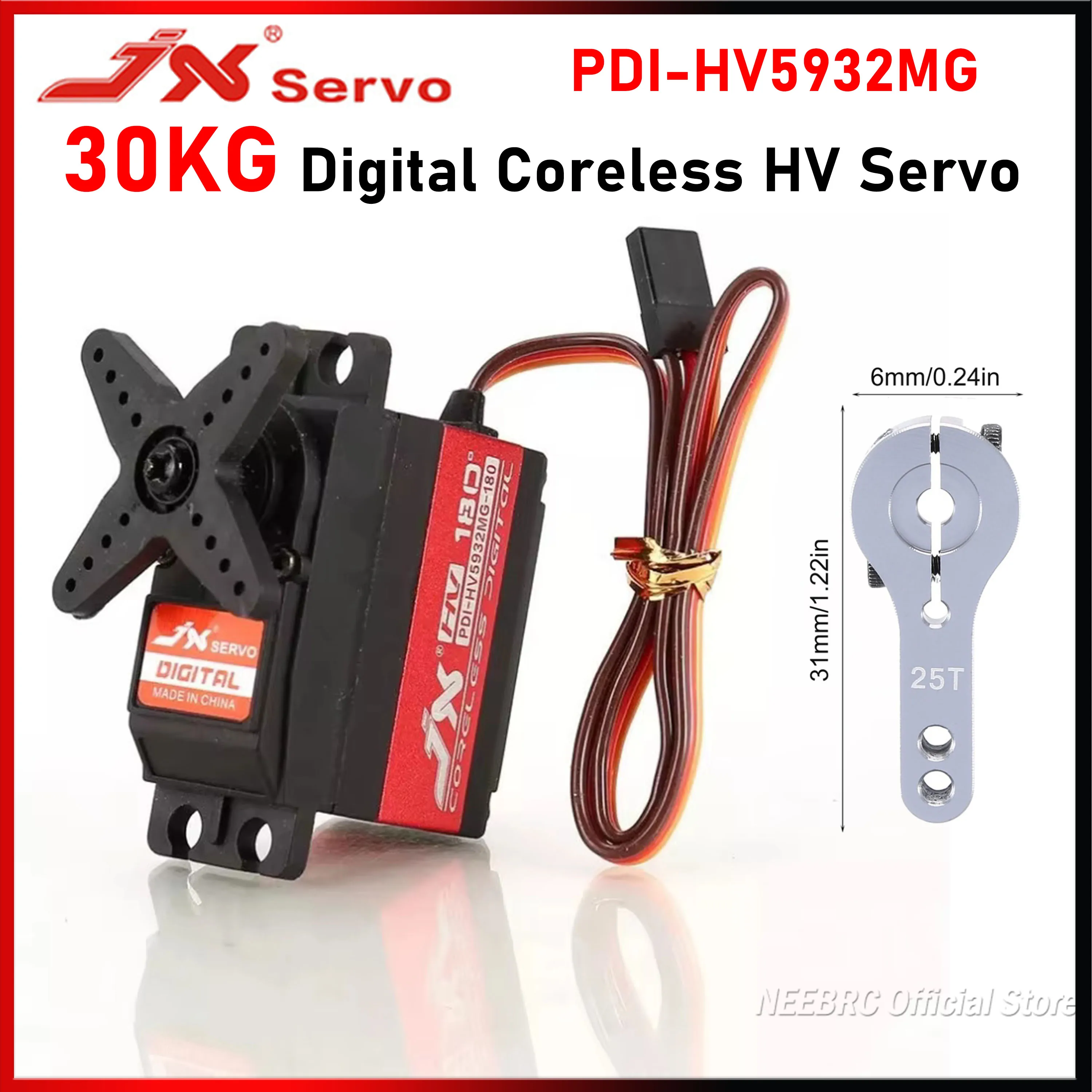 

JX 30 кг 180 ° Сервопривод PDI-HV5932MG HV цифровой высокоточный двигатель с металлической шестерней без сердечника 6-8,4 В 25 т для радиоуправляемой модели автомобиля, лодки, робота, часть