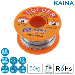 Tin Clean Solda Fio, Rosin Core Welding, Solda Iron Reel, Fluxo 2%, 0.6mm, 0.8mm, 1.0mm, 1.2mm, 1.5mm, 2.0mm, 63/37,50g