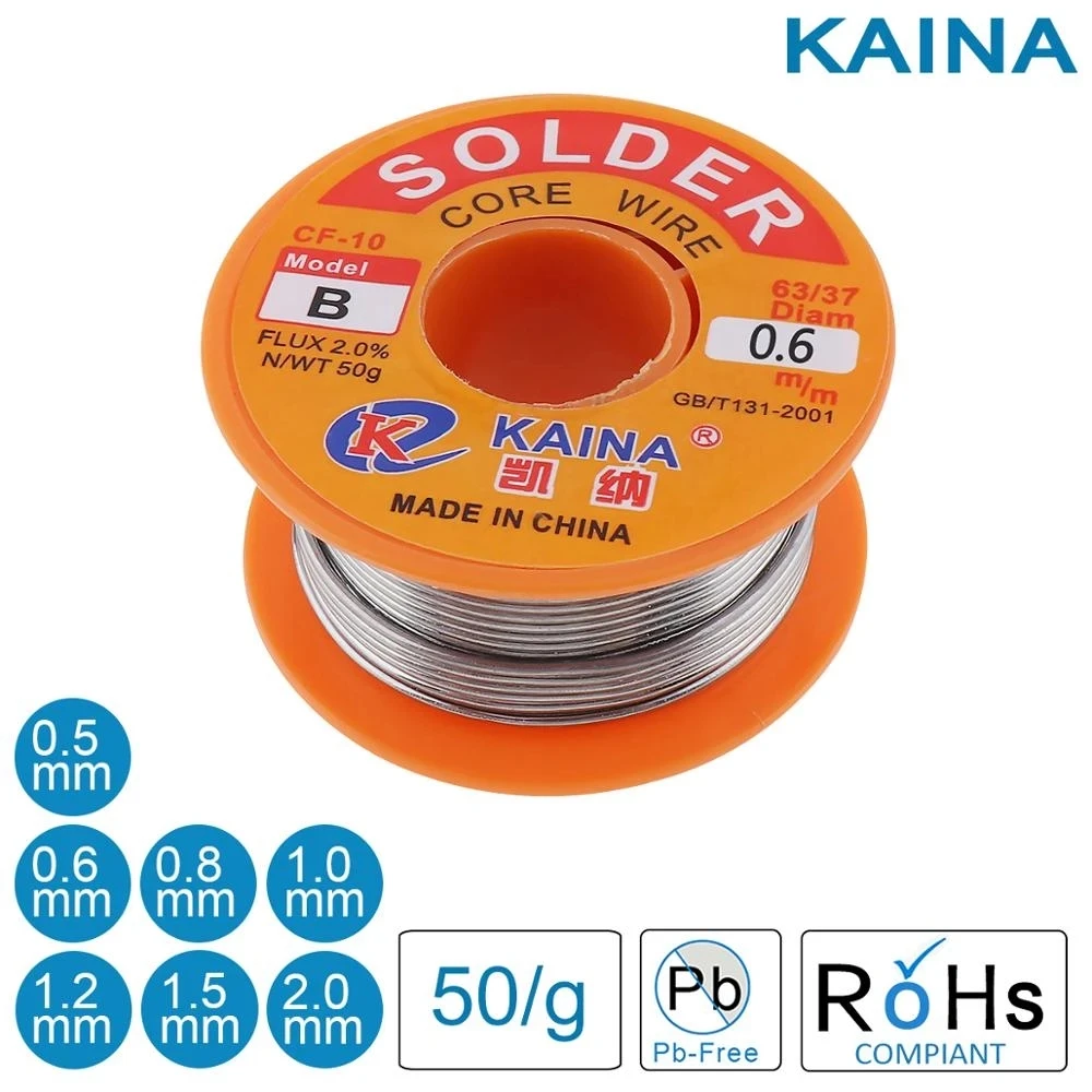 Solder Wire 63/37 50g Tin Clean Rosin Core 0.6/0.8/1.0/1.2/1.5/2.0mm Welding Soldering Iron Reel Flux 2% Soldering Wire