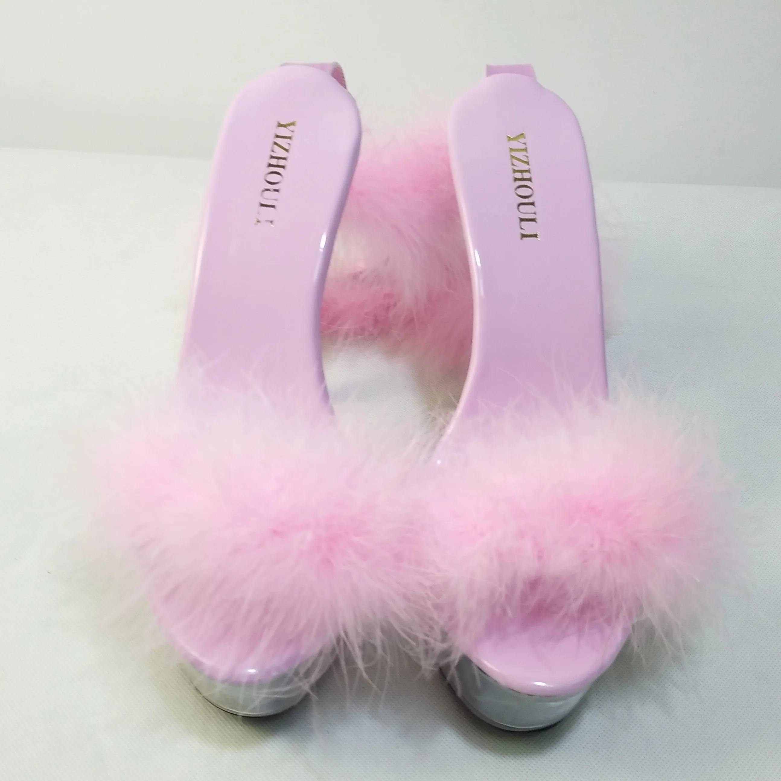 6 inch Plus Size Crystal Ankle Strap 15CM Sexy Super High Heel shoes Platforms Pole  white feather christmas Dance shoes