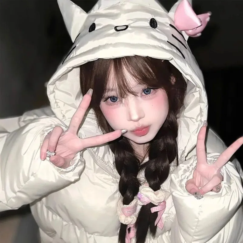 Hello Kitty Cotton Coat Cute Girl Winter Anime Cartoon Jacket Hooded Kawaii Windproof Outdoor Y2K Girl Thick Clothes Gift