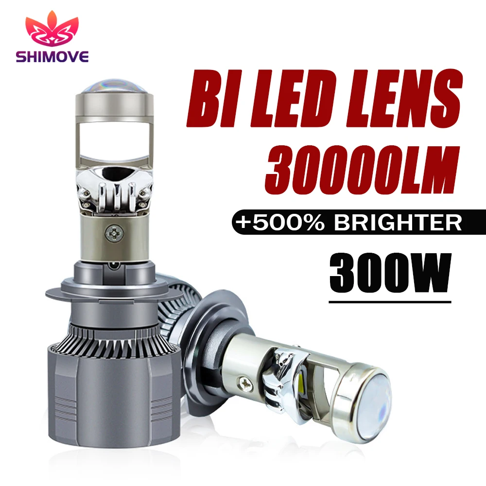 H7 Bi LED Lens Projector Headlight 300W 30000LM H4 H11 9005 HB3 9006 HB4 Mini Projector Lens Car/Motorcycle Bulb 12V 6000K LHD