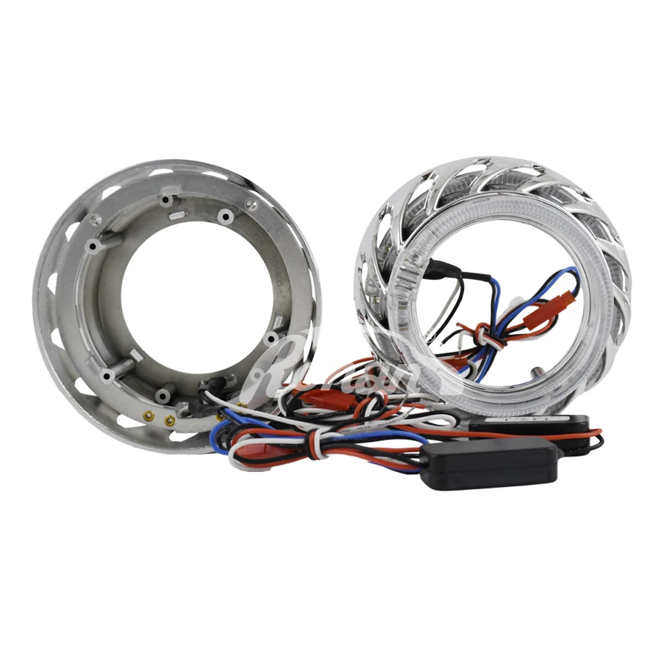 RONAN 2.5inch Spiral Double LED Integrated Shrouds White Blue Red Angel Eye DRL for Bi-xenon Bi-led Projector Lens Headlight