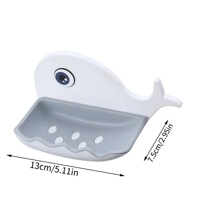 1PC Cartoon Whale Soap Box Cute Double Layer No Need To Punch Bathroom Toilet Shelf Household Wall Mounted Storage Drain Box