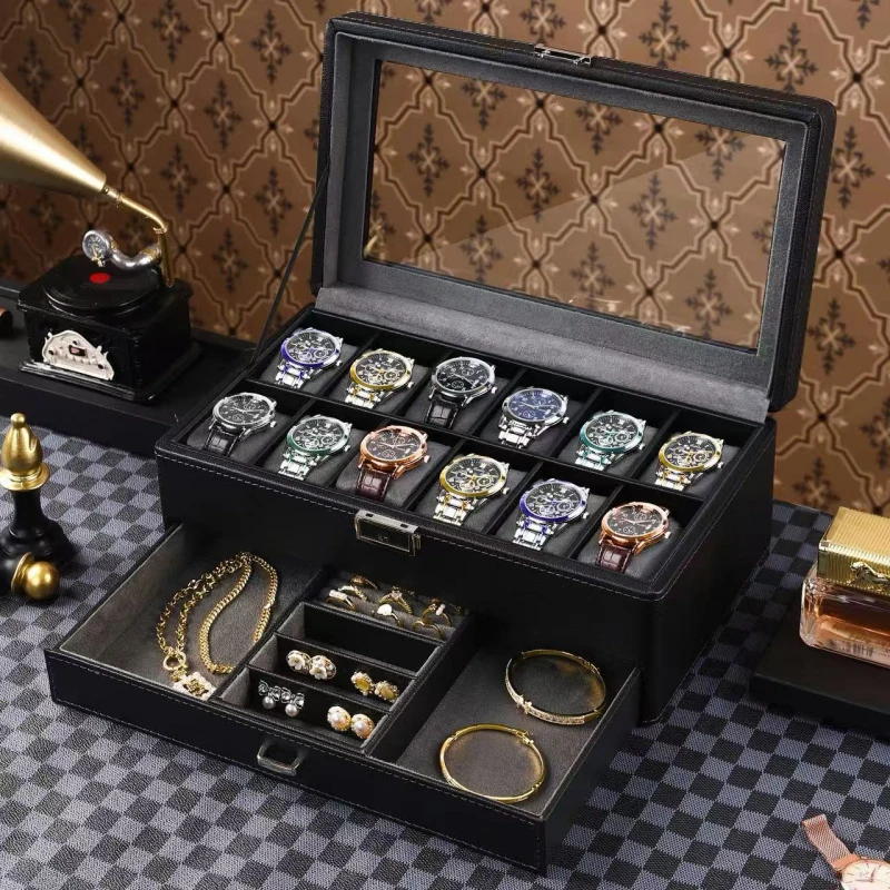 

New Style Portable Luxury Display Box Watch Storage Packaging High-End Feel Watch Organizer Layers Lockable Jewelry Storage Box