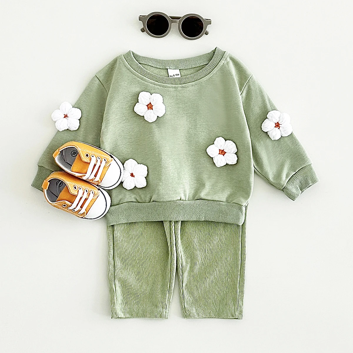 Ins Autumn Warm Baby Leisure Suit Cloud Flowers Embroider Pullovers Top+Pants Cotton Infant Boys Girls Clothes Sets 0-3Y