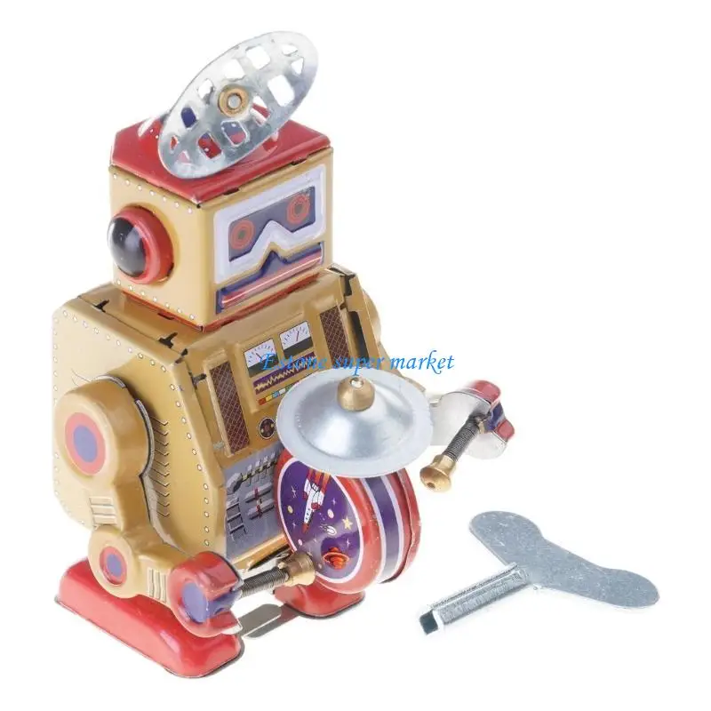 090B ROBOT DRUMMER WIND UP GIOCHIO con fascino vintage per collezionisti e decori
