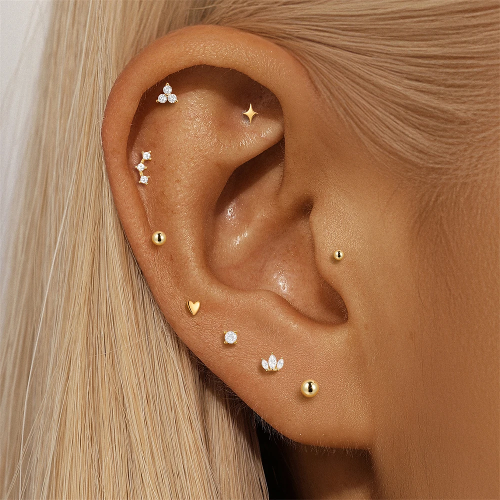 CANNER 1PC 925 Sterling Silver Love/Horse Eye Crown/Eight-pointed Star CZ Nose Nail Piercing Women Girls Simple Ins Body Jewelry