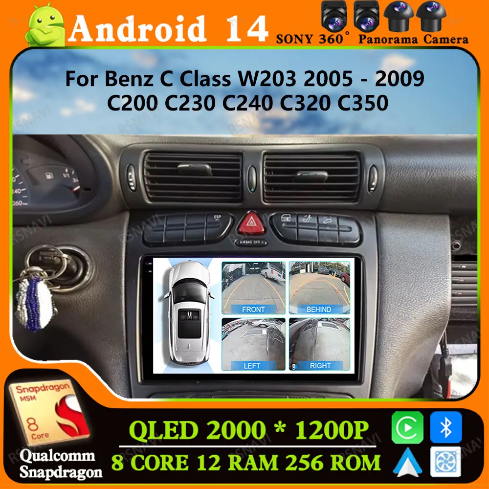 

Andoird 14 Car Radio For Benz W203 W209 C180 C200 C220 C230 2004-2011 Stereo GPS Multimedia Wireless Carplay Auto Head Unit BT