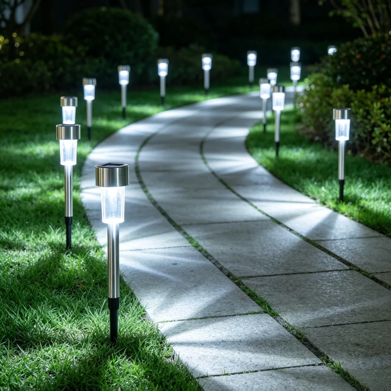 10 Piece Solar Lawn Stake Light Set, Clear LED Path Lamps for Garden Walkway Yard Patio Outdoor Landscape Decoration Lighting