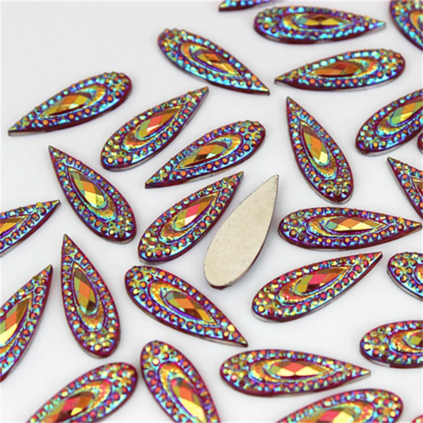 Cong Shao 50pcs 7*21mm AB Color Pear Shape Flatback Resin Rhinestone Stones Crystal For Clothes Craft Button Decoration ZZ266