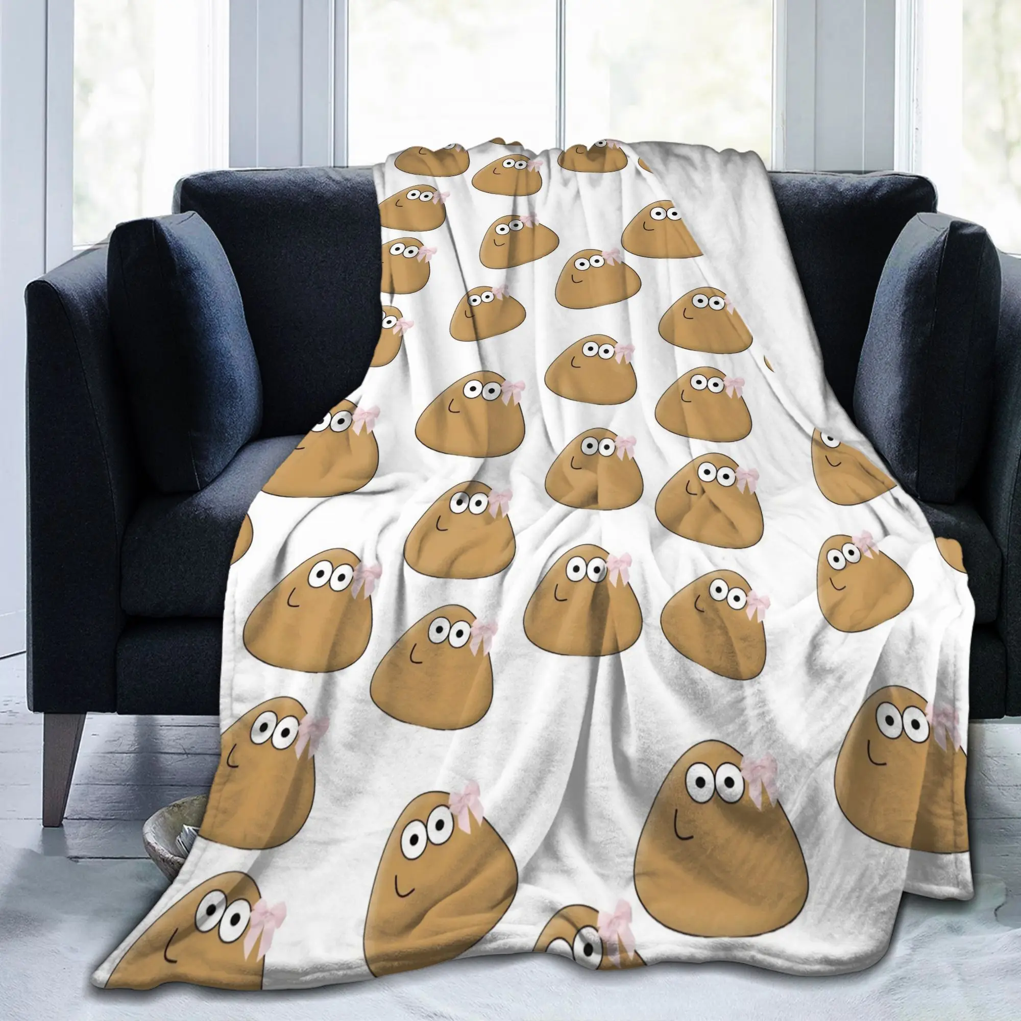 Virtual-Alien Pet P-Pou Flannel Blanket Cartoon Game Fashion Throw Blankets Quilt Warm Bedding Lounge Spring Autumn Office