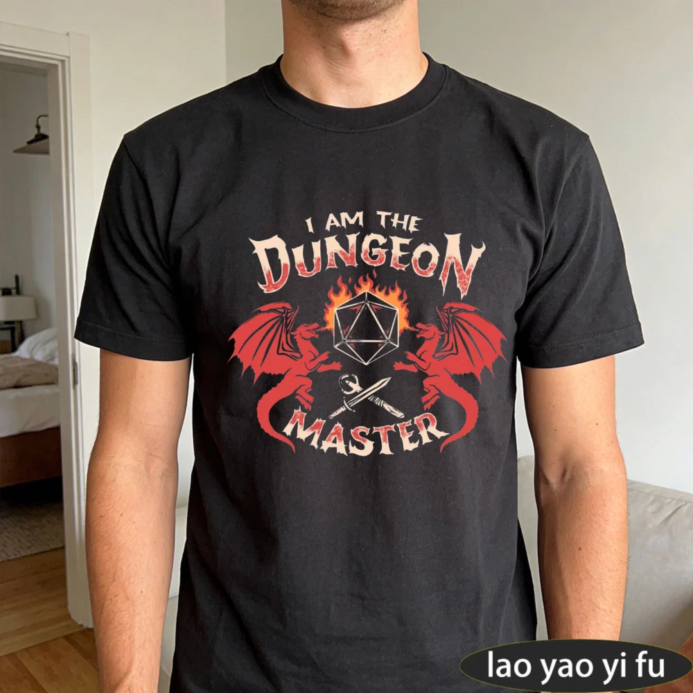 Men's I Am The Dungeon Master Red Dragons & Flaming D20 Graphic T-Shirt D&D RPG Gamer Tee Latest Trendy Style Summer Cotton Tops