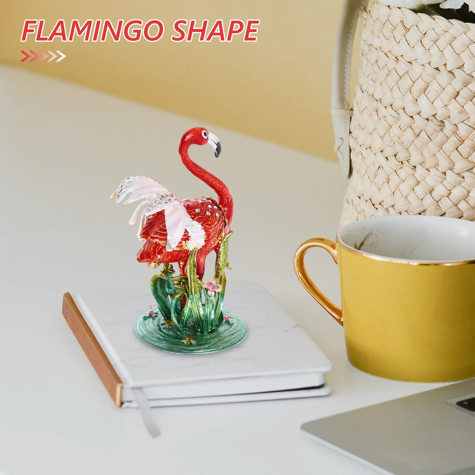 Caja de Joyas de Metal Vintage Roja con Diseño de Flamenco, Pintada a Mano con Esmalte, Organizador de Anillos y Pendientes, Caja de Adornos Única para el Hogar