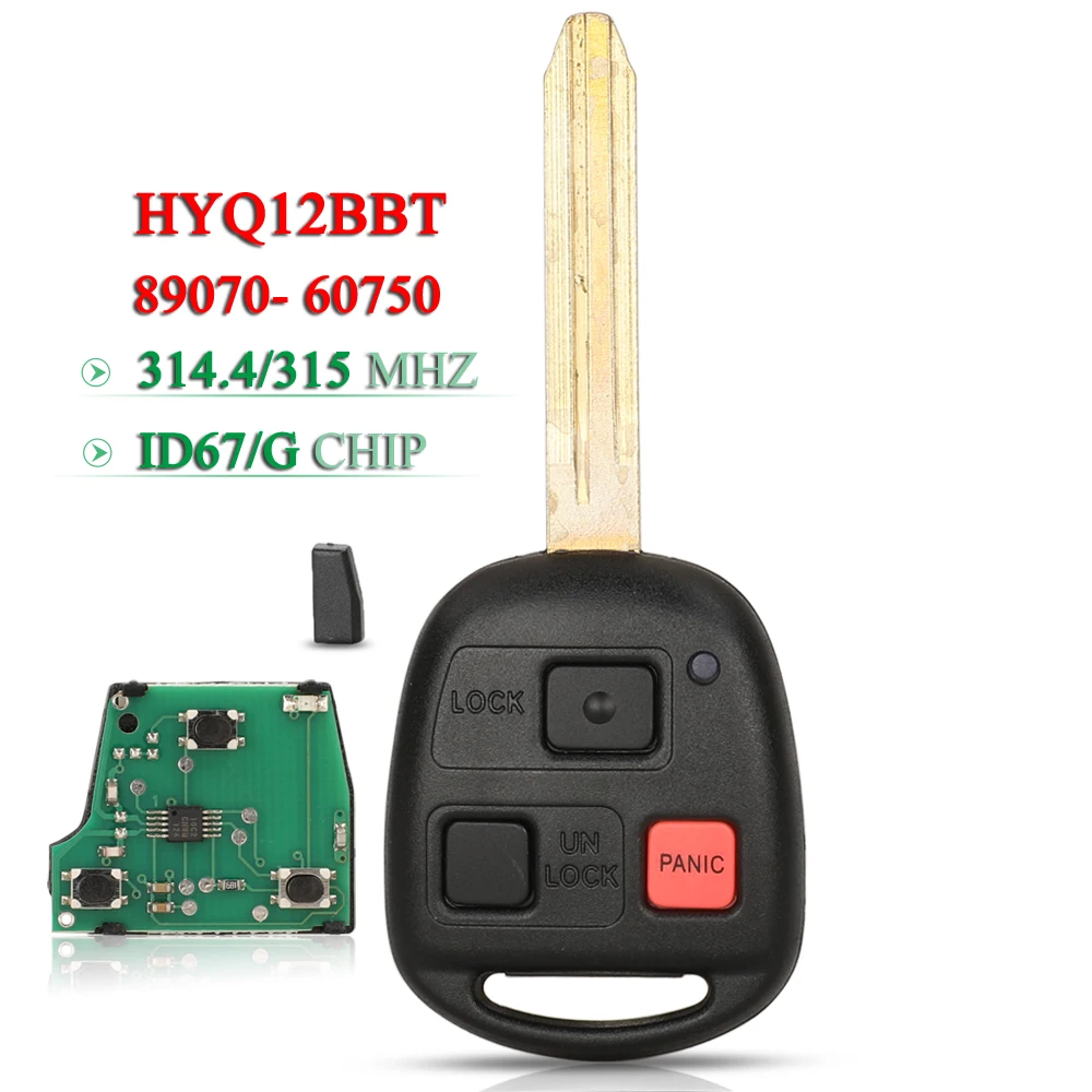 

jingyuqin HYQ12BBT 314.4MHz/315Mhz 4D67 /G Chip Remote Car Key for Toyota Land Cruiser FJ Cruiser TOY43 Blade 3Button Fob 60750