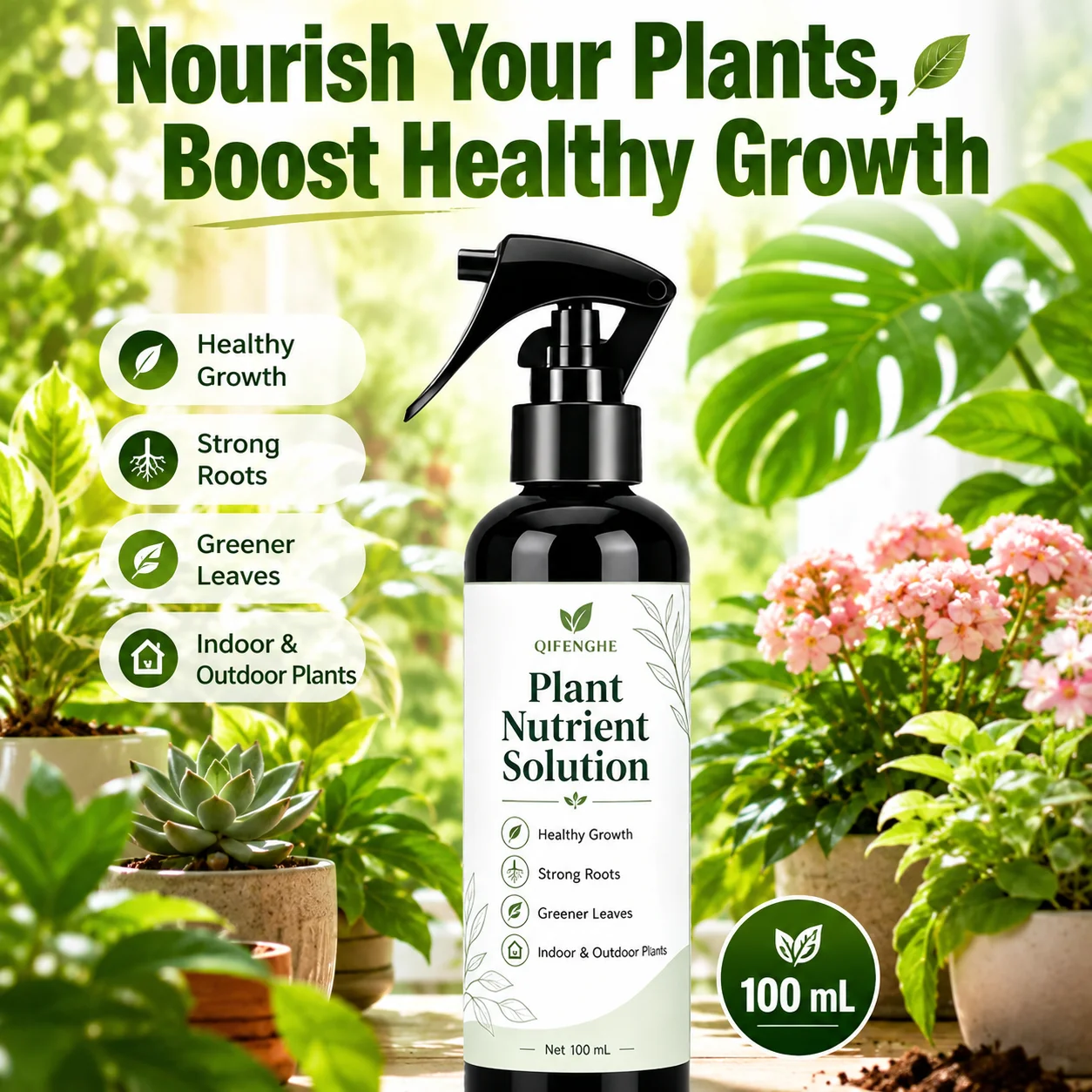 Plant Growth Activator Liquid Formula, Strengthens Fragile Stems & Pale Leaves, Works for Both Indoor Decor and Outdoor Beds