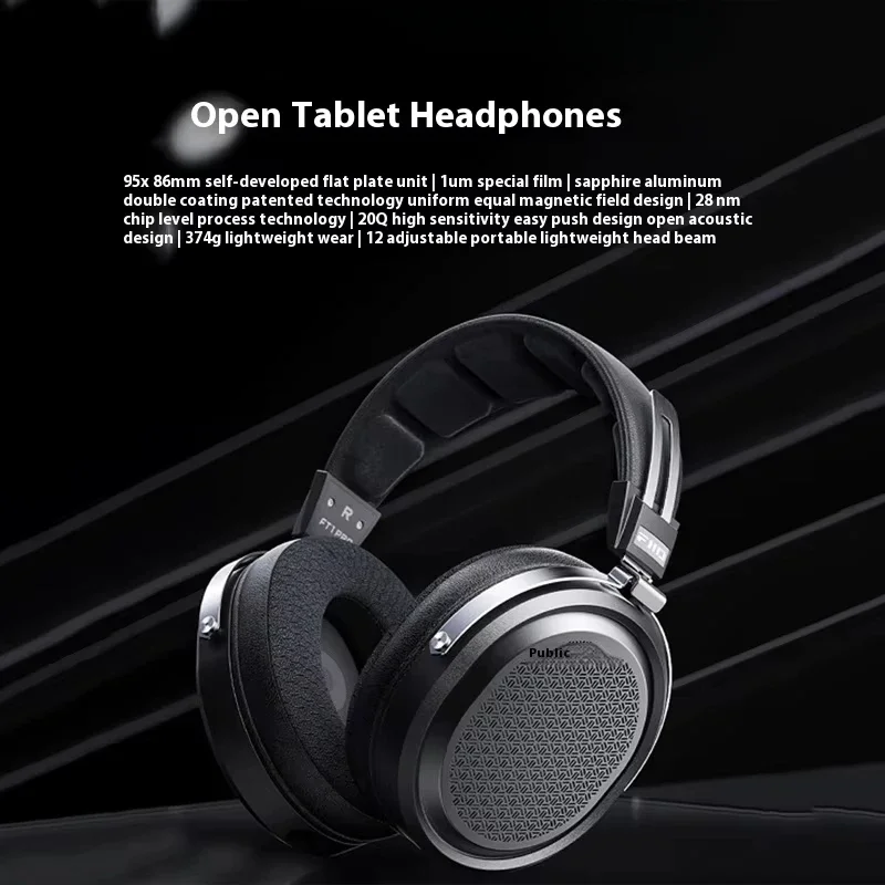 Fiio FT1 Pro Headphone Open Flat Headband Wired Hifi Headphones Customized 1μUltra-Slim Diaphragm 374G 20Ω Sensitivity