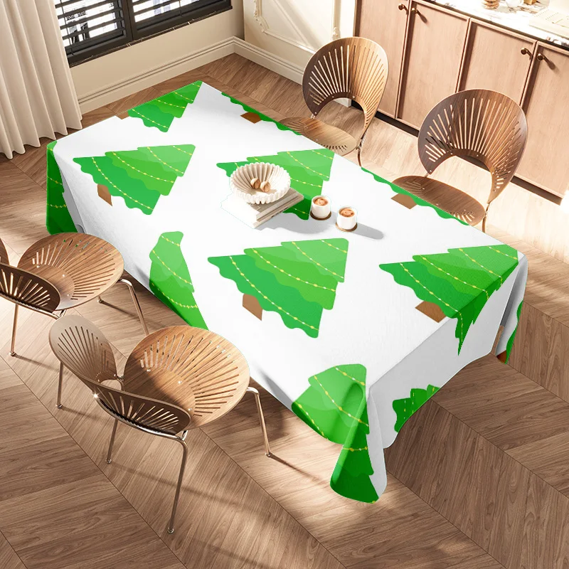 Christmas Tree Printed Tablecloth: Modern Dining Decor for Home Tables Rectangular 120cm White Table Cover with Green Christmas