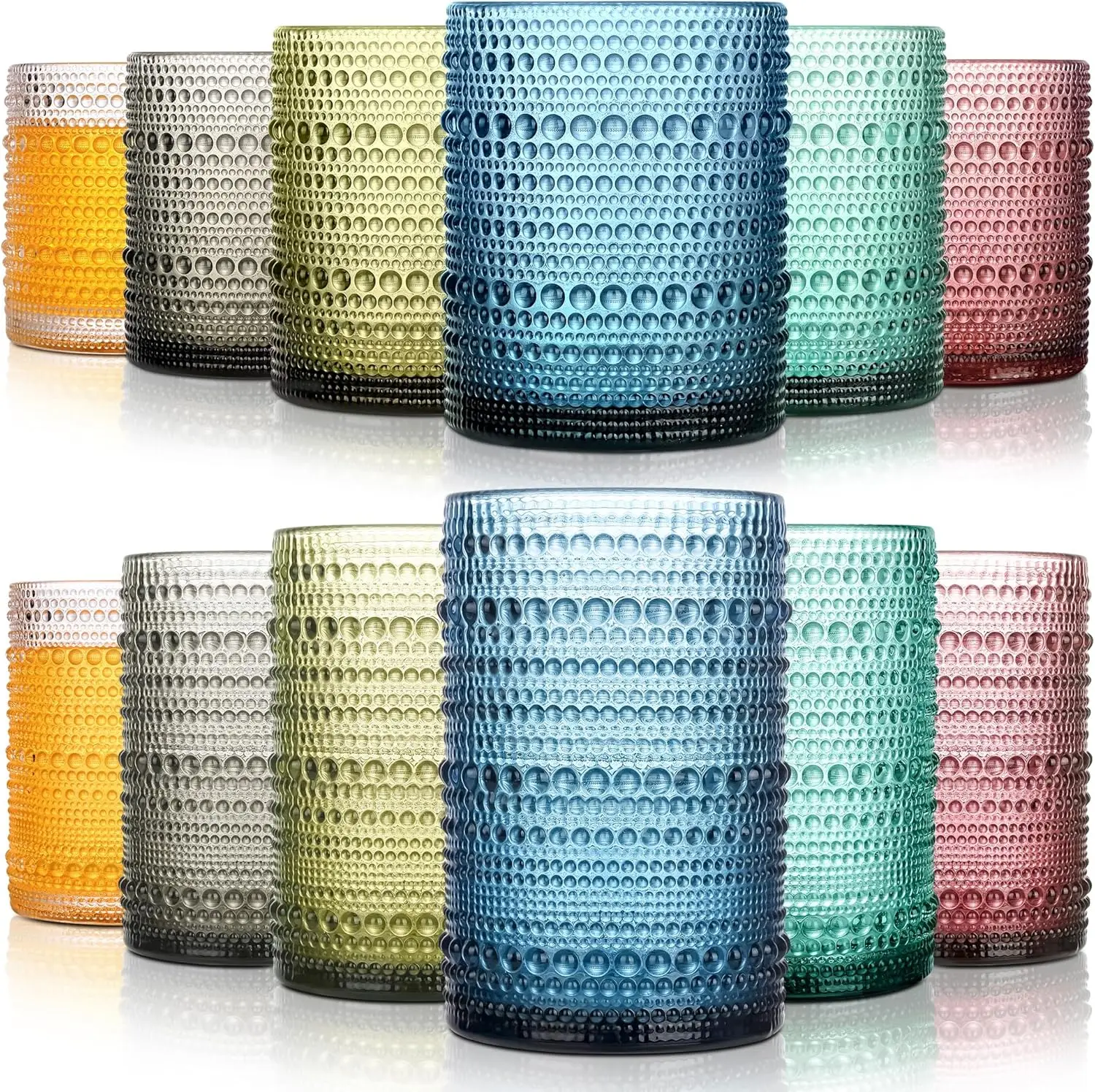 

Набор винтажных стаканов с рельефным узором (хобнайл), 12 штук, 15 и 12 унций, для коктейлей и соков, можно мыть в посудомоечной машине