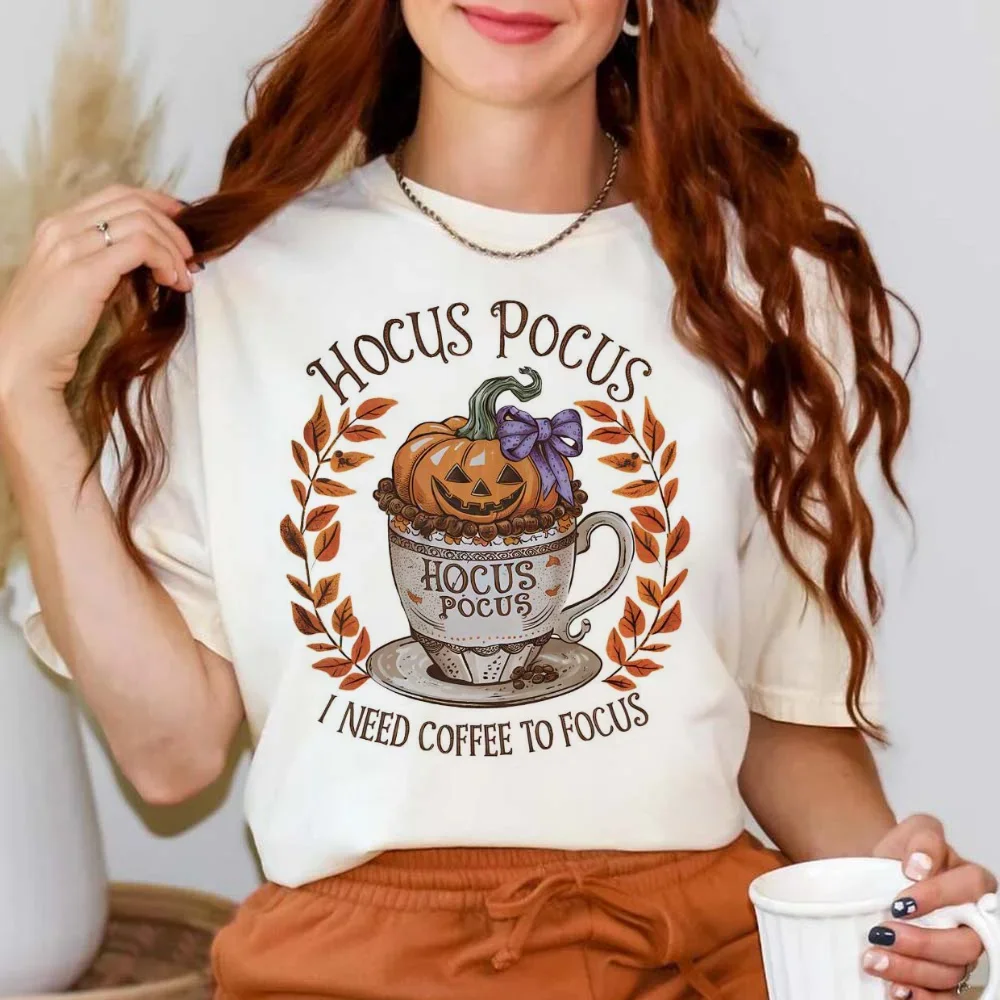 Coffee Pumpkin Watercolor Retro Style 90s Printed T-Shirt Women's Pattern Casual Cartoon Clothing Women's Fashion Autumn T-Shirt