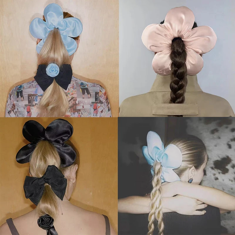 

Flower Scrunchies Large Intestine Big Hair Ties Elastic Bands Headwear Ponytail Holder Hair Rope Exquisite Headdress