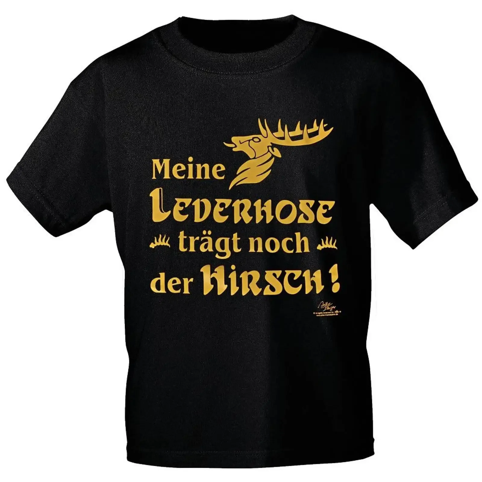 T Shirt mit Print Meine Lederhose trägt noch der Hirsch 10754 schwarz Gr vintage Washed Soft Stylish Stretched graphic fashion