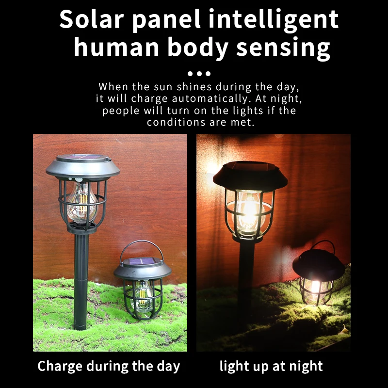 New Solar 3 LED Wall Lamp Outdoor Garden Courtyard Waterproof Decoration Street Light Human Body Induction Warm Light Lantern