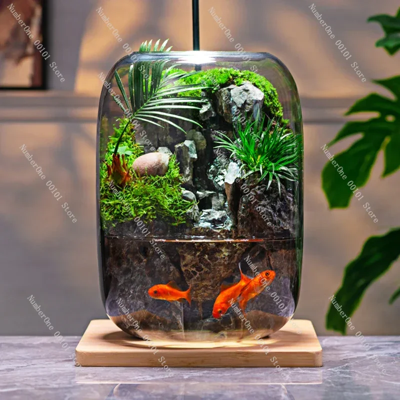 

flowing water fish tank real plant moss micro landscape ecological bottle office finished product indoor gift