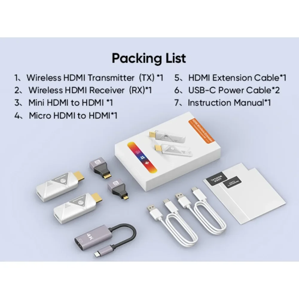 Wireless HDMI Transmitter and Receiver  30m 2.4G/5G Stable Signal for Streaming Video and Audio To Monitor From Laptop/PC/TV Box