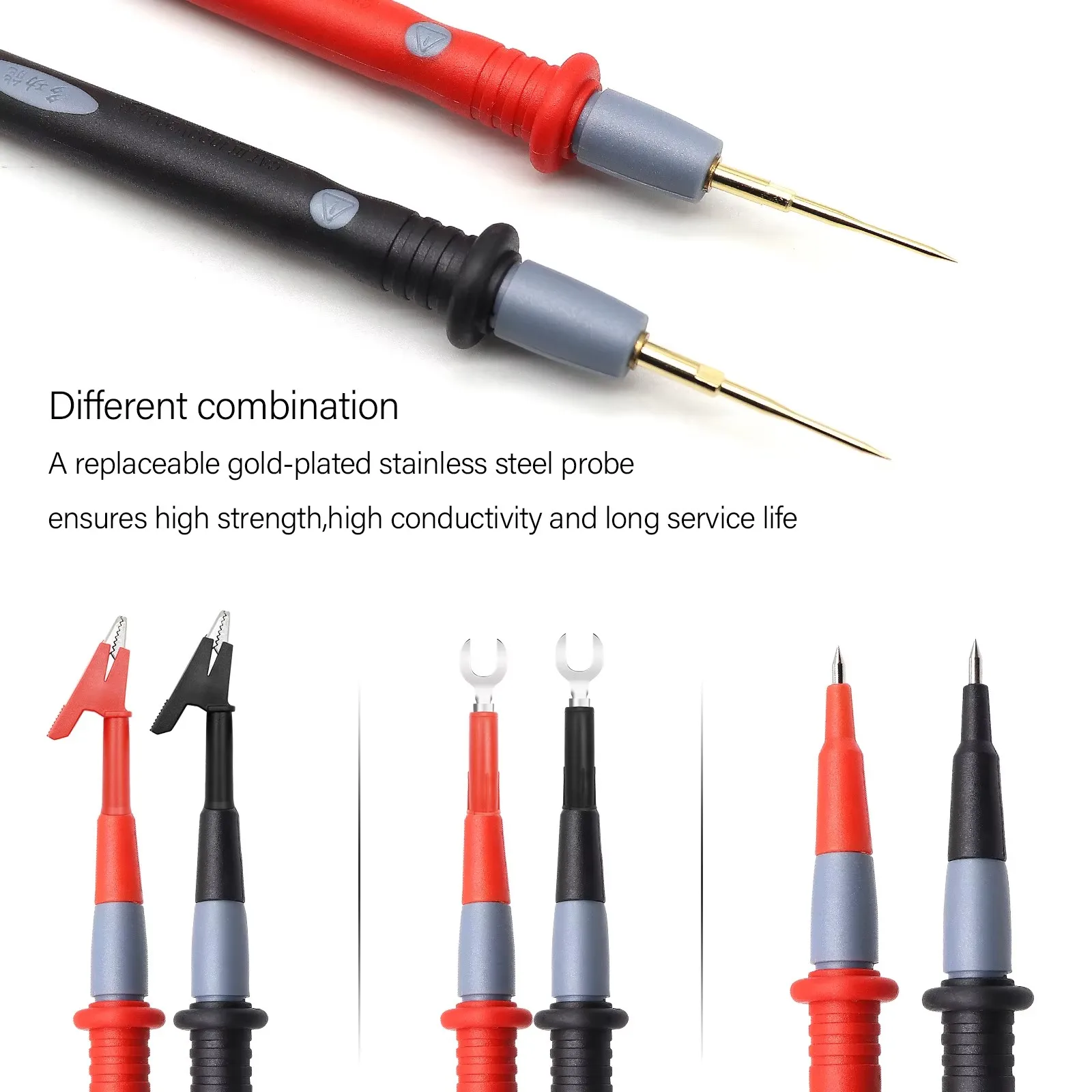 22-teiliges Multimeter-Testkabel-Set Silikonkabel Austauschbare Nadelspitzen Universelle Testleitungen mit Krokodilklemmen – Detail 7