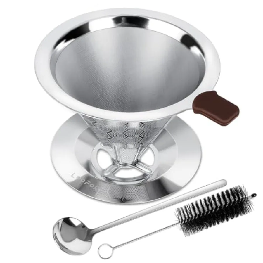 Pour Over Coffee Dripper, Stainless Steel Coffee Filter, Metal Cone Filter Paperless Reusable Coffee Filter Single Cup Coffee M