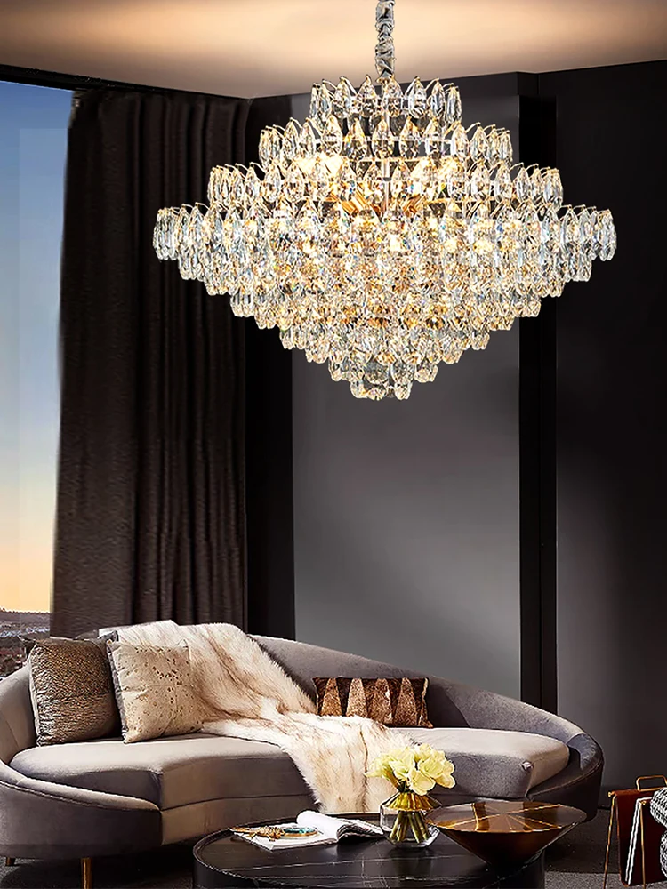 Luxury Crystal Big Chandeliers For Living Room Decor Modern Art Designer Luminaire Lustre Hight Ceiling Pendant Home Lamps Hall