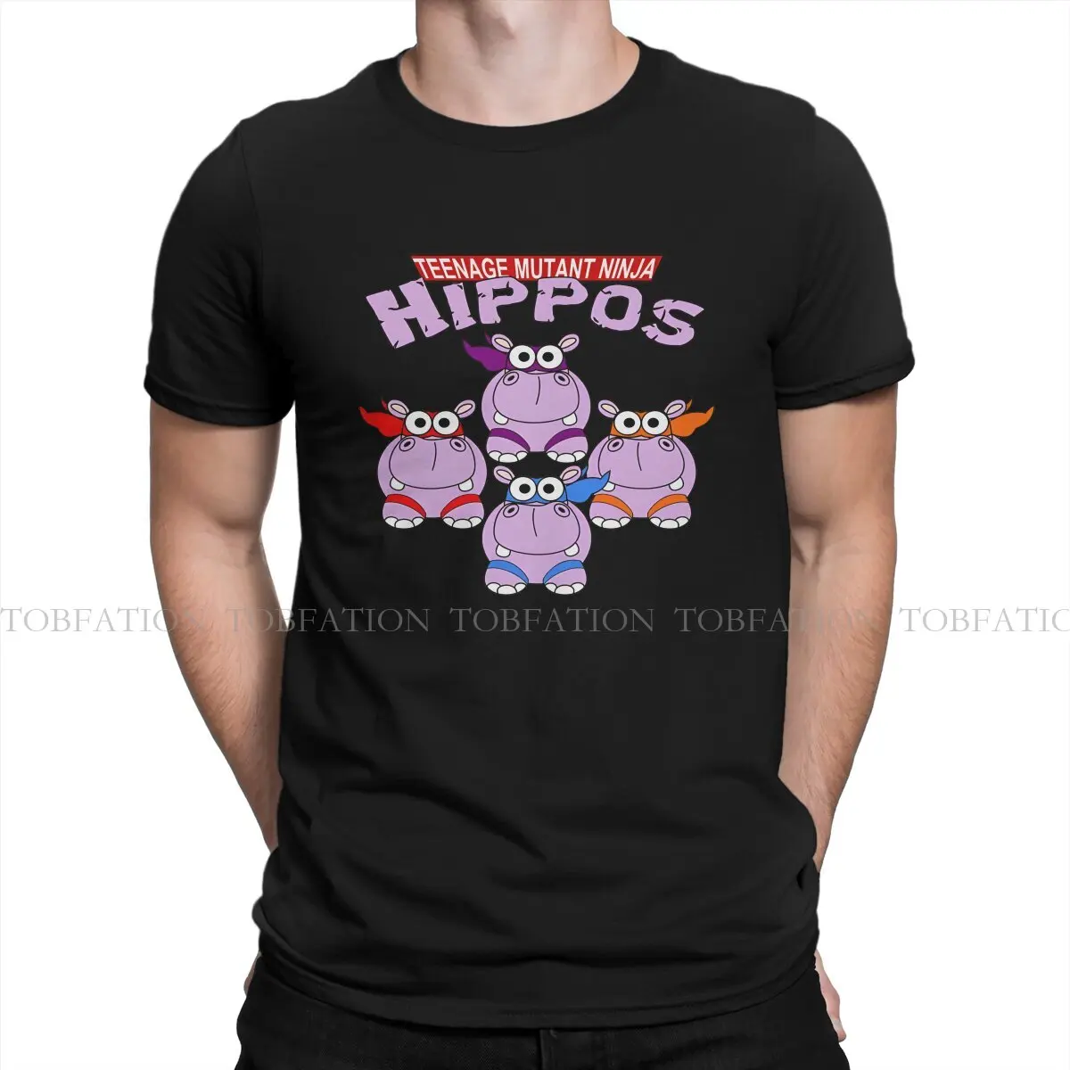 Teenage Mutant Ninja TShirts Hippo Animals Men Graphic Pure Cotton Tops T Shirt Round Neck