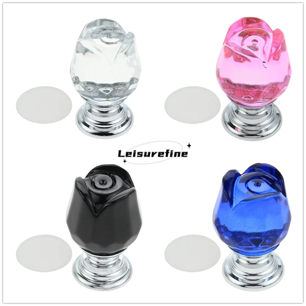 Flush Toilet Tank Button Crystal Rose Shape Fashion Colorful Long Nail Protector Auxiliary Presser Aid Bathroom Accessories 30mm