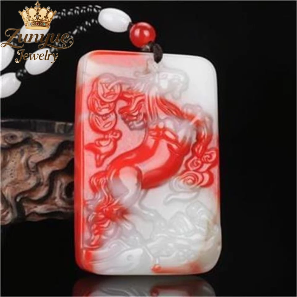 Natural Gobi Golden Thread Red Jade Zodiac Horse Pendant Belts Buckle Money Is Coming Soon Popular Fashion Jewelry Holiday Gifts
