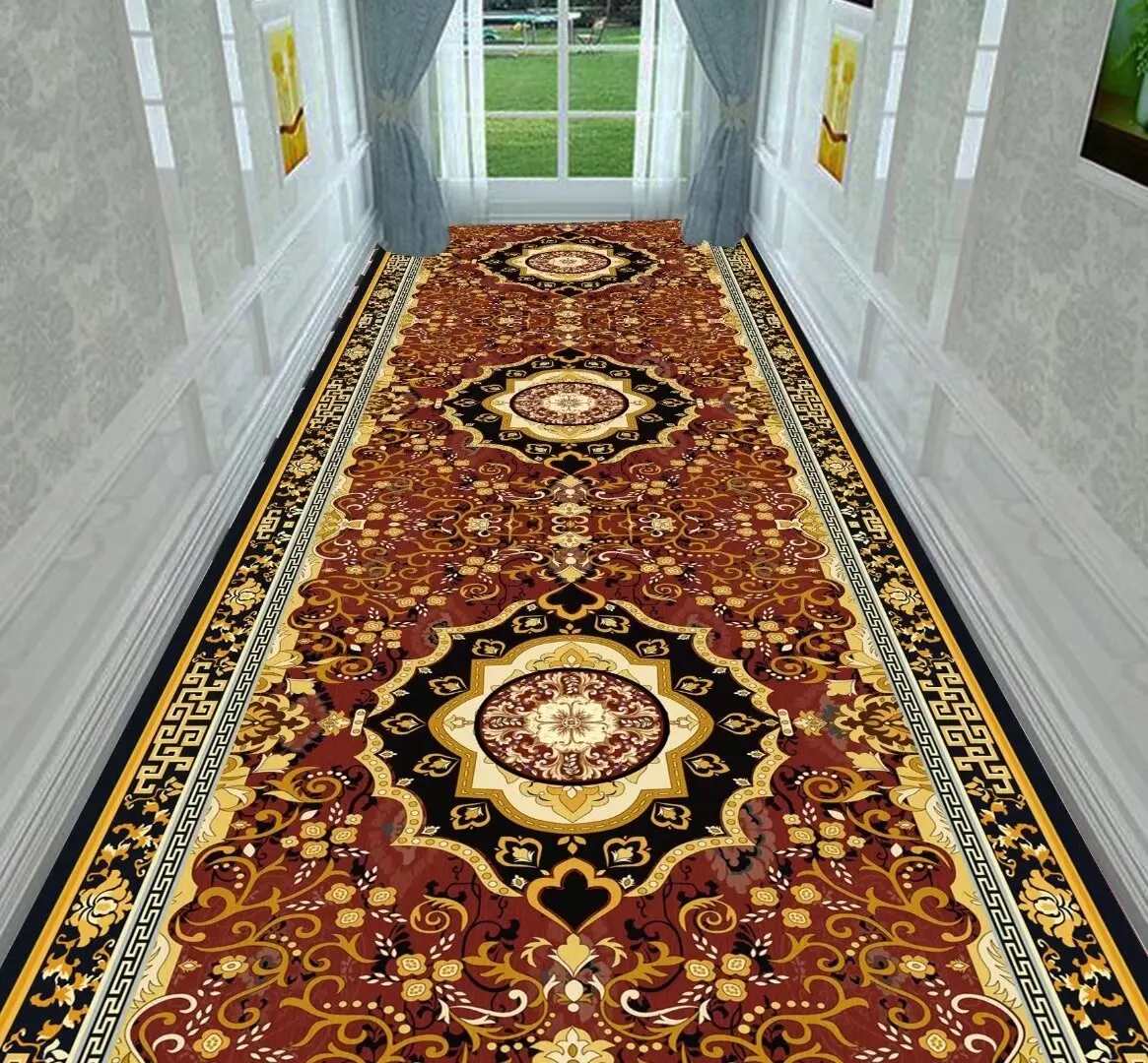 European Luxury Style Villa Long Corridor Carpet for Passageway Floral Long Runner Hall Area Rug IG Stairway Floor Mat Washable