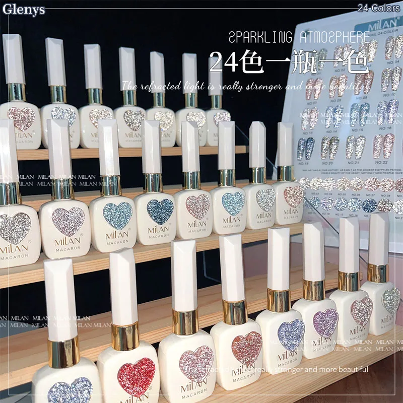 Glenys 24 color broken diamond nail polish gel net red popular advanced immersion gel color card UV LED nail salon varnish set