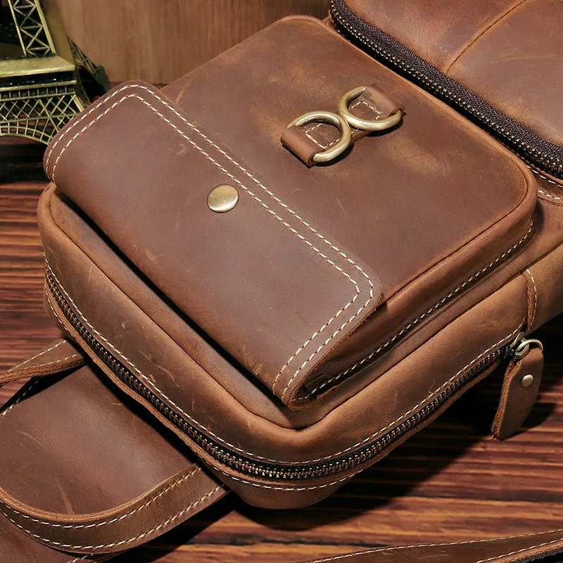 Zency Genuine Leather Men Chest Bag Theft-resistant Crossbody Bag Muti-pocket Handbag for Work Cycling 2025 Zipper Side Bags - Image 5