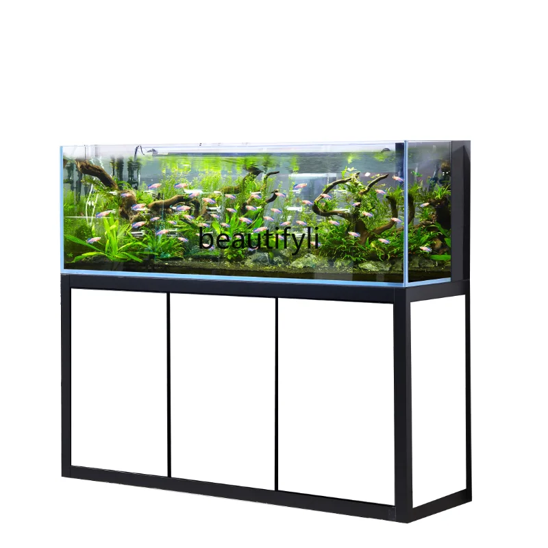 Living Room Home Super White Glass Bottom Filter Ecological Rectangular Medium and Large Floor Landscape Aquarium