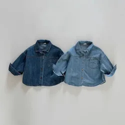 Manteau cardigan en denim à boutonnage simple pour bébé, chemises à revers à manches longues pour bébé, veste décontractée vintage pour garçons et filles, mode automne, nouveau