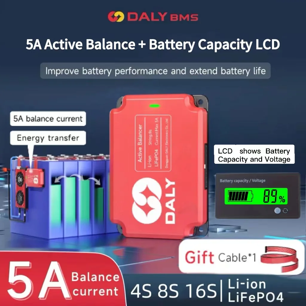 DALY 5A Active Balancer 16S 48V LCD Battery Capacity Display Power Voltage Suitable for  Lifepo4 BMS Li-ion 32700 18650 Battery