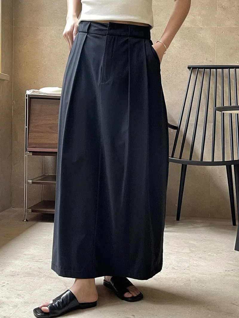 Summer 2024 New French Style Simple Office Lady Skirts Loose Casual High Waist Long Jupe Solid All-match Outdoor Faldas Mujer