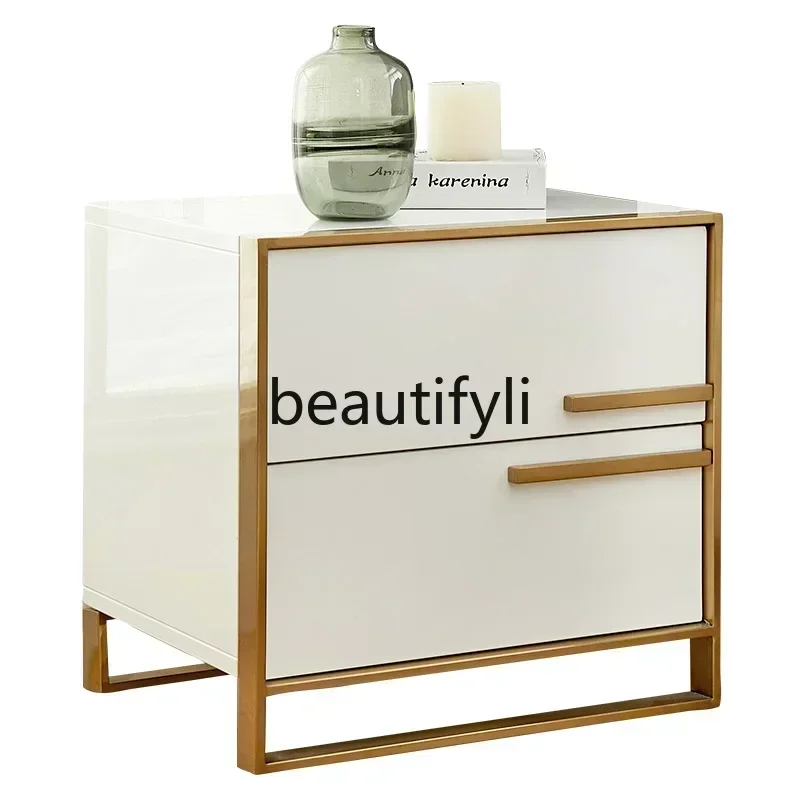 35Furniture matching light luxury bedside table, drawer, storage cabinet, stainless steel tripod, bedroom bedside cabinet
